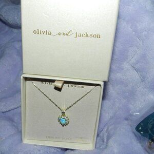 Sterling Silver Studded Promise Heart Pendant Simulated Opal 🆕📦⌚🏃💨🚚